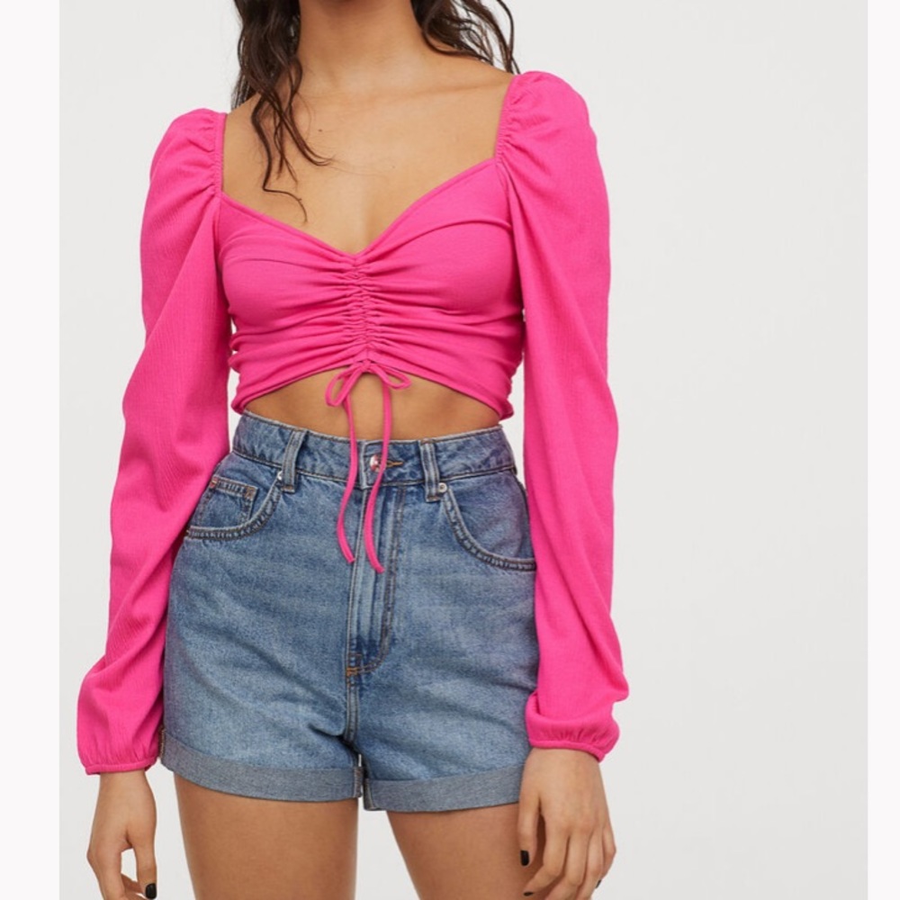 H&M Divided Drawstring Pink Cropped Top